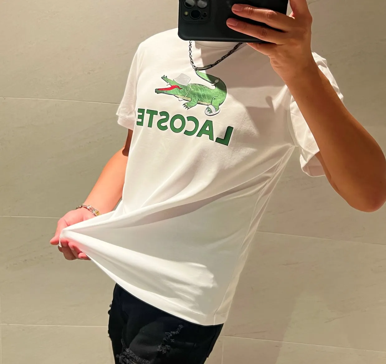 2026 New Arrival mercerized cotton spring and summer 200g short-sleeved T-shirt logo: LACOSTE Process: silicone Color: black/white Sizes: M-3XL